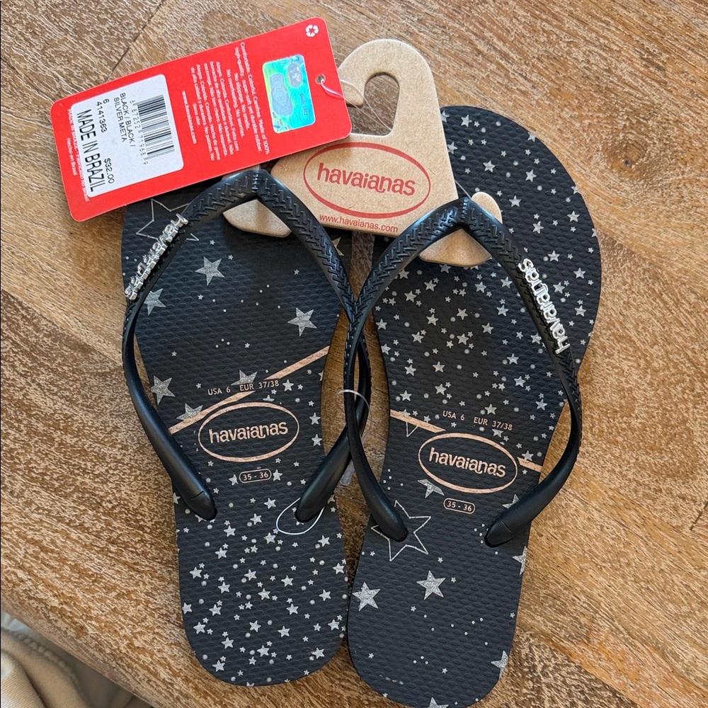 Havaianas Black and White Starry Flip Flops